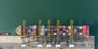 空中视图容器船海港口加载容器为<strong>进口</strong>出口运输航运业务物流贸易港口和航运货物港<strong>国际</strong>运输