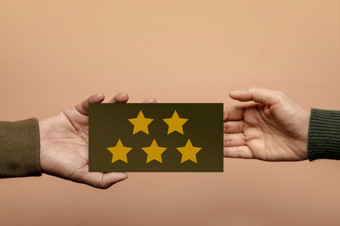 客户经验概念快乐客户端给五个明星评级反馈卡商人积极的审查满意度调查