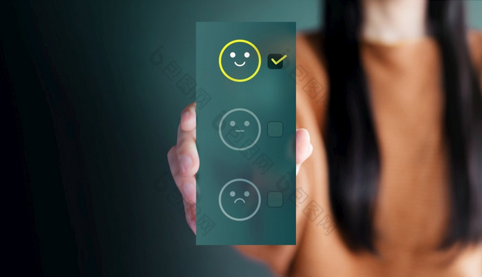 客户经历概念快乐客户端给优秀的评级反馈卡品牌积极的审查满意度调查标志着微笑表情符号