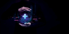 世界医疗创新技术概念医院和健康哪虚拟网络人悬浮数字和未来主义的图形手