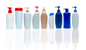 洗发水和头发护发素塑料瓶和自动售货机泵化妆品瓶孤立的身体肥皂和淋浴过来这里包装液体肥皂瓶身体乳液容器身体哪和美产品