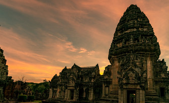 景观phimai历史公园与日落天空具有里程碑意义的那空ratchasima泰国旅行目的地历史网站古老的古老的建筑高棉语寺庙经典体系结构