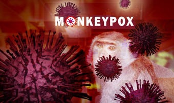 猴痘爆发概念猴痘引起的猴痘病毒猴痘病毒人畜共患疾病病毒<strong>传播</strong>人类从动物猴子五月港的病毒和感染人