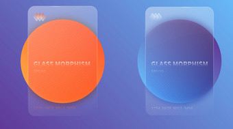 玻璃射效果透明的<strong>磨砂</strong>丙烯酸卡片橙色和蓝色的梯度圈现实的glassmorphism不光滑的Plexiglass矩形形状未来主义的风格横幅向量插图玻璃射效果透明的<strong>磨砂</strong>丙烯酸卡片橙色和蓝色的梯度圈现实的gl