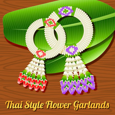 泰国风格花加兰尊重对象指示老人佛特殊的时间可爱的风格向量插图