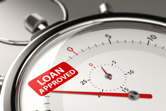 插图高度精确的钟表与针指出的文本贷款批准快速批准概念快速贷款批准概念