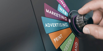 手把开关选择市场营销和沟通策略广告解决方案概念市场营销和沟通策略监控广告运动