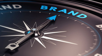 选择品牌的名字概念插图指南针与针指出的词品牌蓝色的和黑色的音调品牌忠诚消费者订婚