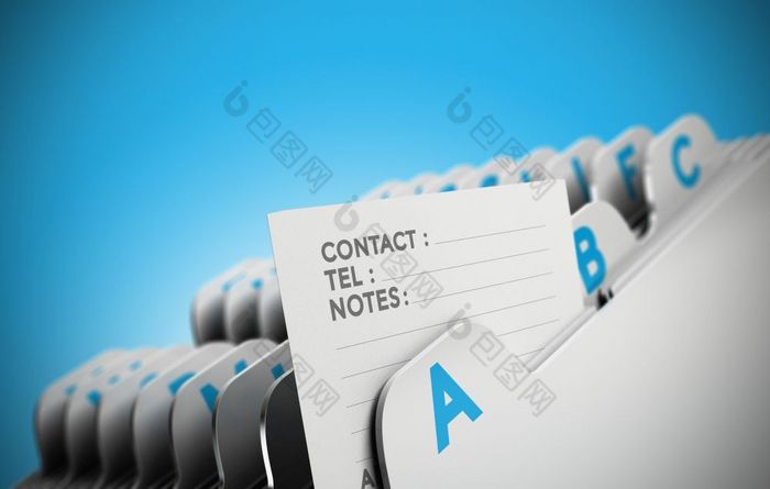 文件夹选项卡有组织的按字母顺序与焦点联系请注意蓝色的背景概念上的业务图像为插图客户文件客户端数据管理地址列表客户文件概念