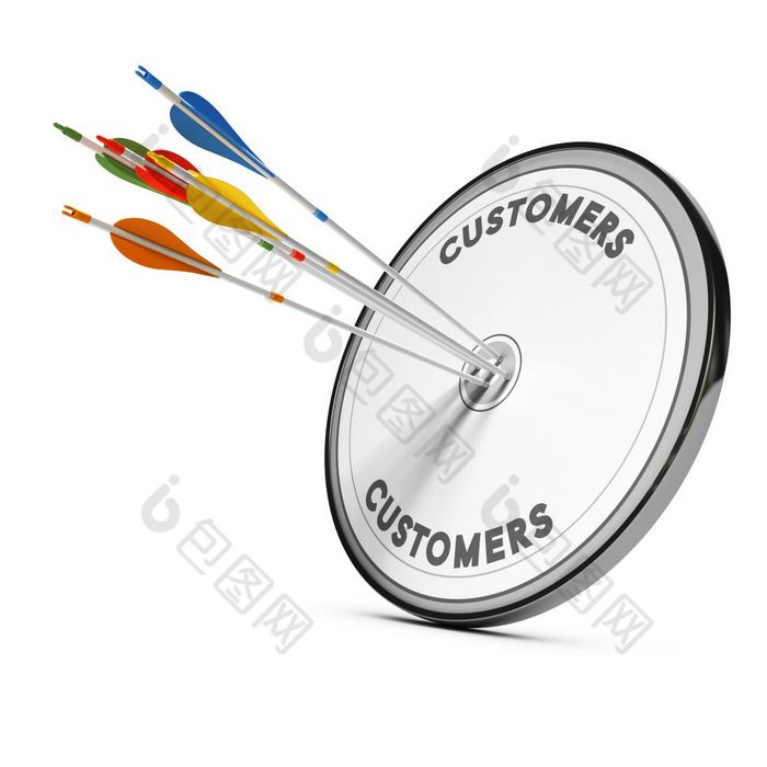 色彩斑斓的箭头打的中心目标概念为插图业务咨询和新客户收购策略业务咨询