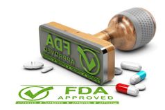 药物批准概念橡胶邮票与的文本食品及药物管理局批准和药片在白色背景插图食品及药物管理局批准药物