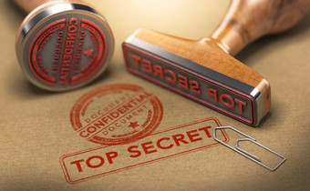 插图两个橡胶邮票与的文本保密和前秘密印棕色（的）纸背景敏感的信息和国家安全概念前秘密文档敏感的信息