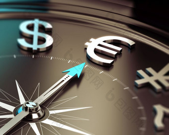 指南针与针指出欧元象征与模糊效果插图象征投资解决方案欧元投资概念