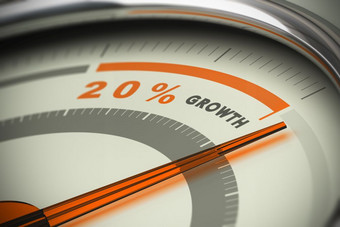 刻度盘与的针超过了的目标二十百分比增长概念上的图像为插图动机kpi和超过销售目标模式超越销售目标
