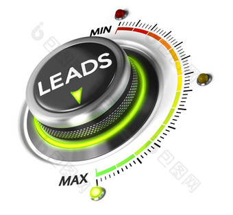 领导开关按钮定位最大白色背景和绿色光概念上的图像为领导一代插图生成更多的领导