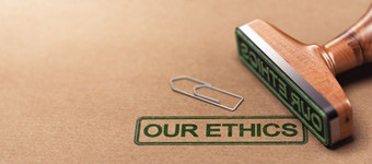 插图橡胶邮票在纸背景与的文本我们的道德业务道德原则概念我们的道德业务道德原则