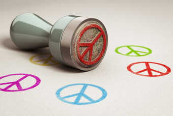 橡胶邮票在纸背景与和平和爱象征印刷概念图像为插图<strong>反战</strong>争和平和爱