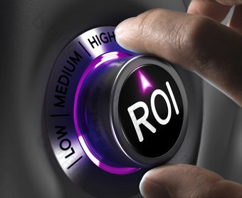 返回投资ROI概念两个手指把按钮的最高位置概念上的图像金融概念ROI