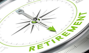 <strong>指南针</strong>与针指出的词退休概念上的插图为规划使退休储蓄退休计划概念<strong>指南针</strong>图像