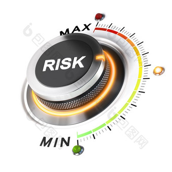 风险水平旋钮定位媒介位置白色背景和橙色光插图概念为业务安全管理可接受的水平风险