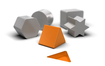 形状的块在白色背景与橙色一个谁适合的形状的地板上概念图像为插图容易和简单的的事情简单的测试