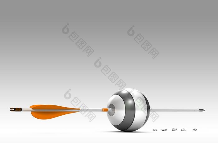 球形目标与一个橙色箭头的中心灰色的背景与房间为文本概念图像业务目标背景