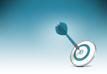 一个飞镖打的中心目标在gradiant背景从蓝色的白色概念插图设置业务目标目标和实现实现业务目标