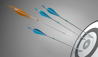 三个蓝色的箭头打目标+橙色箭头打的中心概念插图有竞争力的卓越战略业务实现有竞争力的卓越