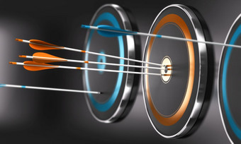 插图目标岁箭头与焦点三个橙色箭头的中心一个目标可靠的合作伙伴概念