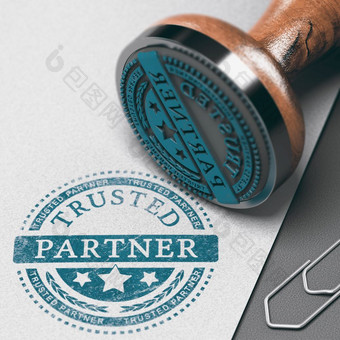 受信任的合作伙伴马克压印纸背景与橡胶邮票概念信任业务和伙伴关系插图创建强大的业务伙伴关系建筑信任