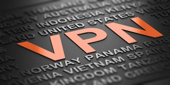 单词云在黑色的背景与的accronymvpn威滕橙色信虚拟私人网络概念插图vpn虚拟私人网络和国家的名字