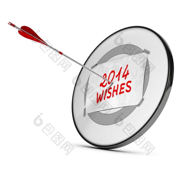 一个箭头支安打的中心目标与表纸与祝愿手写的红色的和灰色的颜色在白色背景新一年祝愿概念