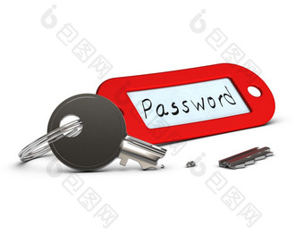破碎的关键与红色的关键环和的词<strong>密码</strong>在白色背景未加密的<strong>密码</strong>