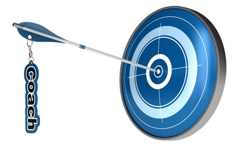 箭头打的中心目标的词教练固定的箭头的图像孤立的白色背景个人教练目标箭头