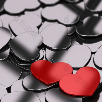 发现爱情人节概念概念上的和摘要艺术作品设计与焦点两个红色的心形状的中间其他金属的广场图像情人节卡背景情人节卡背景