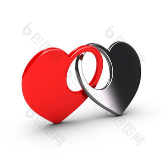 联盟婚礼概念两个概念上的心形状在白色背景情人节卡爱卡联盟