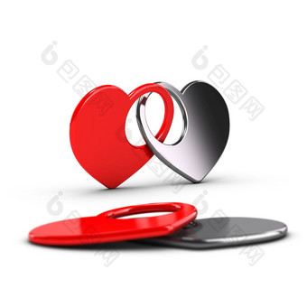 联盟婚礼概念两个概念上的心形状在白色背景情人节卡爱卡心形状联盟