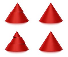 锥形形状切片红色的金字塔两个三个水平白色背景和反射锥形形状切片水平