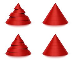 锥形形状切片红色的金字塔六个七个水平白色背景和反射锥形形状切片水平