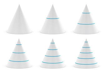 集视锥细胞为数据演讲与不同的水平蓝色的分隔符图形在白色数据演讲图形锥形形状