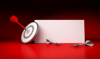 一个飞镖打的中心目标与白色空白标志的背景为沟通目的两个灰色箭头失败打击的圆靶红色的背景目标市场和沟通标志红色的背景