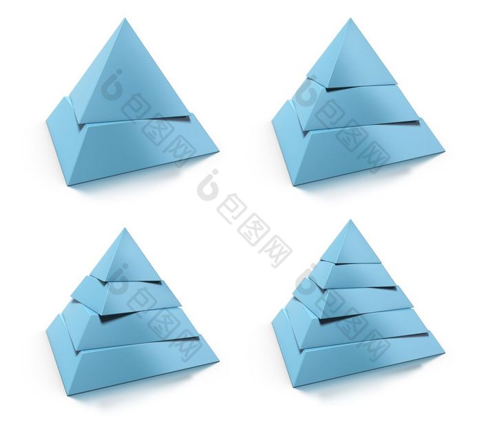 摘要金字塔集两个三个四个五个水平蓝色的颜色在白色背景设计元素与反射摘要金字塔集设计元素