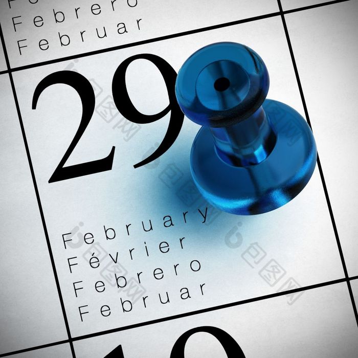 日历在哪里rsquo写2月的与蓝色的图钉飞跃一年2月的