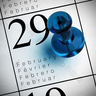 日历在哪里rsquo写2月的与蓝色的图钉<strong>飞跃</strong>一年2月的