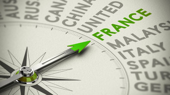 指南针与绿色针指出的国家法国概念旅行决定使假期选择旅行决定使概念法国
