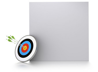 三个绿色箭头和一个目标附近广场块为沟通广告渲染在白色背景设置目标