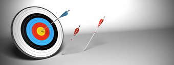 目标和箭头在灰色的背景水平横幅的蓝色的箭头打击的中心的目标和的红色的的失败的达到他们的目标目标箭头在灰色的背景横幅