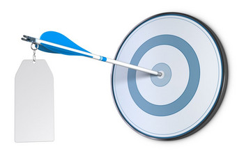 一个箭头打击的中心蓝色的目标空白标志固定的肢体的箭头图像专用的为业务沟通广告目的白色背景业务广告的想法和沟通概念