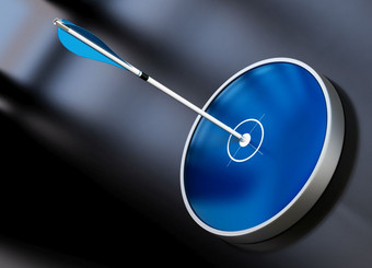 蓝色的设计目标在黑色的背景与箭头打的中心象征成功的市场营销业务计划市场营销