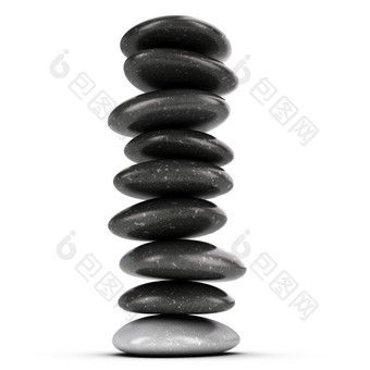 九个鹅卵石堆放在白色背景平衡石头渲染象征冥想和Zen九个鹅卵石堆放石头艺术作品